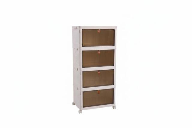 4-Layer Foldable Shoe Storage Box with Smoked Doors and Wheels - image 1