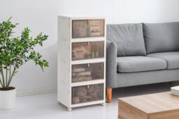 4-Layer Foldable Shoe Storage Box with Smoked Doors and Wheels - thumbnail 3