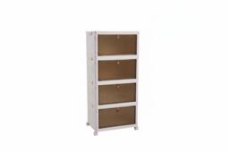 4-Layer Foldable Shoe Storage Box with Smoked Doors and Wheels - thumbnail 1