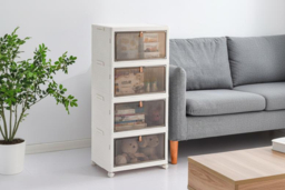 4-Layer Foldable Shoe Storage Box with Smoked Doors and Wheels - thumbnail 7
