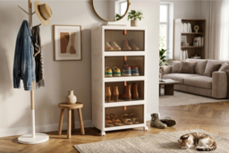 4-Layer Foldable Shoe Storage Box with Smoked Doors and Wheels - thumbnail 6