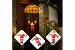 Santa Claus Parachute LED Christmas Light String - Pre-Lit Festive Window & Outdoor Decoration, 134 LEDs, Remote-Controlled, Weatherproof
