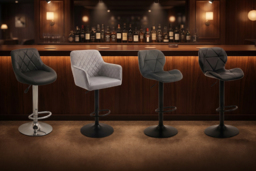 Set of 2 Swivel & Adjustable Bar Stools - Velvet, Leather or Chrome Finish - thumbnail 2