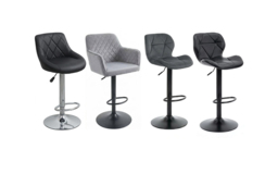 Set of 2 Swivel & Adjustable Bar Stools - Velvet, Leather or Chrome Finish - thumbnail 1