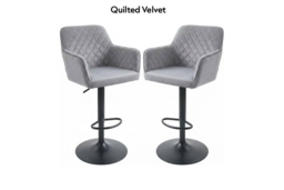 Set of 2 Swivel & Adjustable Bar Stools - Velvet, Leather or Chrome Finish - thumbnail 3