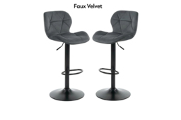 Set of 2 Swivel & Adjustable Bar Stools - Velvet, Leather or Chrome Finish - thumbnail 4