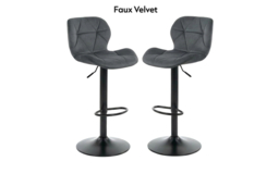 Set of 2 Swivel & Adjustable Bar Stools - Velvet, Leather or Chrome Finish - thumbnail 8