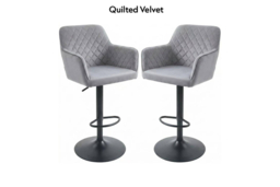 Set of 2 Swivel & Adjustable Bar Stools - Velvet, Leather or Chrome Finish - thumbnail 7