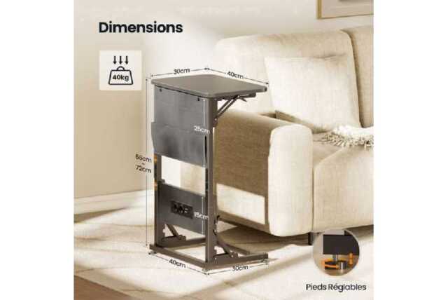 EcoFurnix Contemporary Foldable Side Table with Storage - Grey, Space-Saving Living Room Furniture - image 1