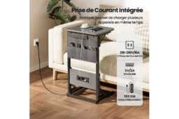 EcoFurnix Contemporary Foldable Side Table with Storage - Grey, Space-Saving Living Room Furniture - thumbnail 3