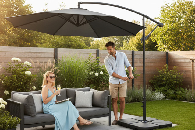 3M Large Banana Cantilever Patio Parasol for Outdoor Sunshade and Rain with Fillable Base on Wheels - image 1