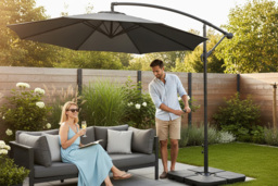 3M Large Banana Cantilever Patio Parasol for Outdoor Sunshade and Rain with Fillable Base on Wheels - thumbnail 1
