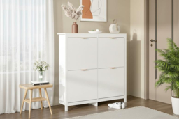 Modern Flip Down Wood Shoe Cabinet with 4 Drawers - thumbnail 6