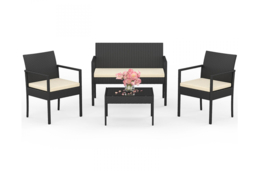 4-Seater Weather-Resistant Polyrattan Garden Dining Set - Black or Grey - thumbnail 7
