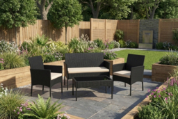 4-Seater Weather-Resistant Polyrattan Garden Dining Set - Black or Grey - thumbnail 6