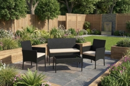 4-Seater Weather-Resistant Polyrattan Garden Dining Set - Black or Grey - thumbnail 2