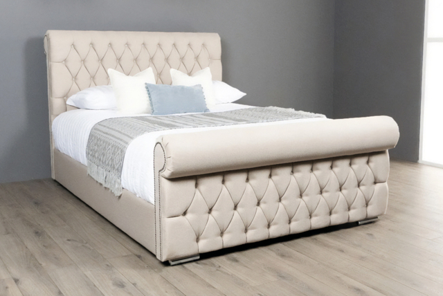 PRICE DROP! Buckingham Cream Sleigh Bed Frame with Storage - Elegant, Sturdy Base - image 1