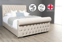 PRICE DROP! Buckingham Cream Sleigh Bed Frame with Storage - Elegant, Sturdy Base - thumbnail 4