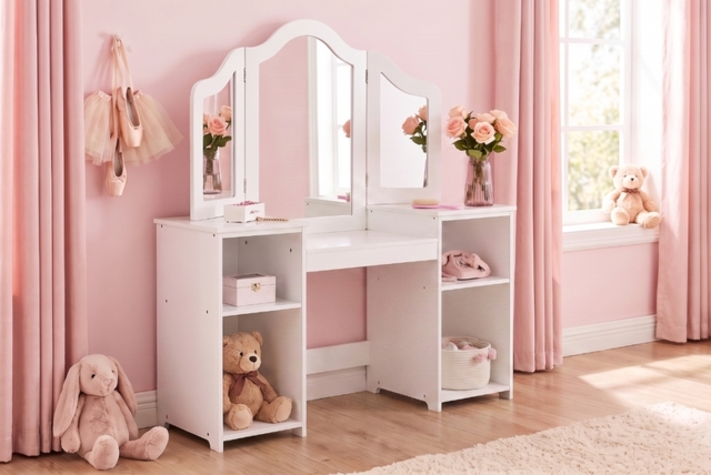 Kids Dressing Table with Removable Mirror & Storage Shelves - image 1