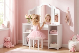 Kids Dressing Table with Removable Mirror & Storage Shelves - thumbnail 2