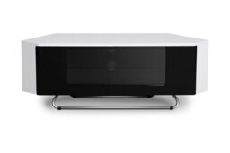 Gloss White Corner TV Cabinet with Remote-Friendly Beam-thru and Storage