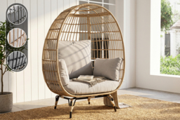 Rattan Egg Chair with Cushions for Indoor or Outdoor Relaxation - thumbnail 2
