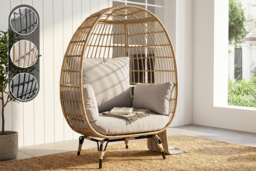 Rattan Egg Chair with Cushions for Indoor or Outdoor Relaxation - thumbnail 6