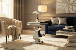 Large Mirrored Crystal End Table - Contemporary Italian Glass Side Table, Sparkly Living Room Furniture, 40x60cm - thumbnail 6