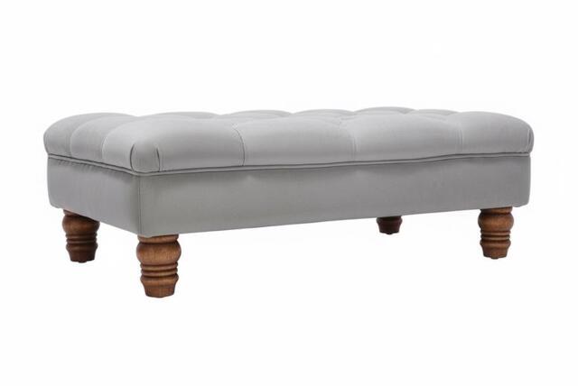 Grey Buttoned Velvet Ottoman Footstool with Sturdy Gourd-Shaped Legs - image 1