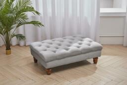 Grey Buttoned Velvet Ottoman Footstool with Sturdy Gourd-Shaped Legs - thumbnail 3
