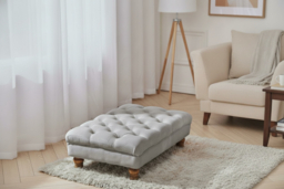 Grey Buttoned Velvet Ottoman Footstool with Sturdy Gourd-Shaped Legs - thumbnail 6