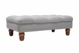 Grey Buttoned Velvet Ottoman Footstool with Sturdy Gourd-Shaped Legs