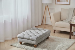 Grey Buttoned Velvet Ottoman Footstool with Sturdy Gourd-Shaped Legs - thumbnail 2
