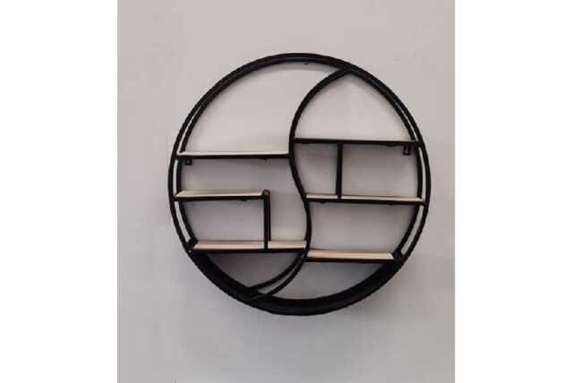 60cm Metal & Wood Round Wall Shelf - Modern Decorative Storage Rack, Wall Art Display, Large Floating Shelves - image 1