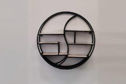 60cm Metal & Wood Round Wall Shelf - Modern Decorative Storage Rack, Wall Art Display, Large Floating Shelves - thumbnail 8