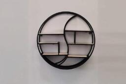 60cm Metal & Wood Round Wall Shelf - Modern Decorative Storage Rack, Wall Art Display, Large Floating Shelves - thumbnail 4