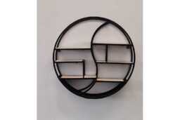 60cm Metal & Wood Round Wall Shelf - Modern Decorative Storage Rack, Wall Art Display, Large Floating Shelves - thumbnail 1