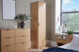 Phoenix Contemporary Single Door Oak Effect Wardrobe - Space-Saving Bedroom Storage, 4 Colours - thumbnail 2