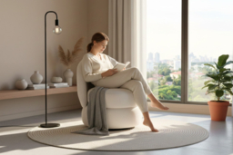 Chic Upholstered Swivel Chair - White Fleece Design - thumbnail 8