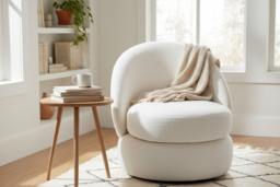 Chic Upholstered Swivel Chair - White Fleece Design - thumbnail 6