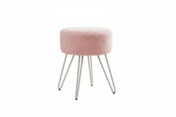 Luxurious Round Fuzzy Ottoman Vanity Stool with Plush Pink Upholstery - thumbnail 1