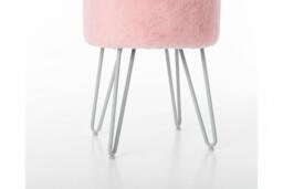 Luxurious Round Fuzzy Ottoman Vanity Stool with Plush Pink Upholstery - thumbnail 4