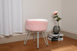 Luxurious Round Fuzzy Ottoman Vanity Stool with Plush Pink Upholstery - thumbnail 7