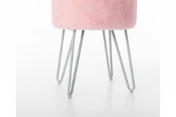 Luxurious Round Fuzzy Ottoman Vanity Stool with Plush Pink Upholstery - thumbnail 8