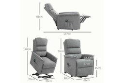 Grey PU Leather Electric Recliner Armchair with Ergonomic Support & Phone Holder - Adjustable Riser Chair - thumbnail 7