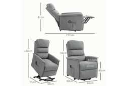 Grey PU Leather Electric Recliner Armchair with Ergonomic Support & Phone Holder - Adjustable Riser Chair - thumbnail 3