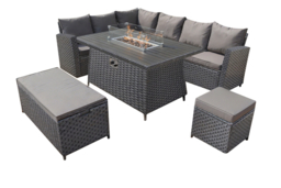 CLEARANCE! Rattan 9-Seater Outdoor Sofa Dining Set with Fire Pit - Weatherproof Polyrattan - thumbnail 7