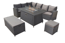 CLEARANCE! Rattan 9-Seater Outdoor Sofa Dining Set with Fire Pit - Weatherproof Polyrattan - thumbnail 3