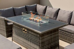 Rattan 9-Seater Outdoor Sofa Dining Set with Fire Pit - Weatherproof Polyrattan