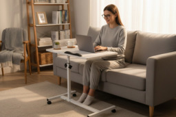 Height Adjustable Overbed Table Computer Desk with Wheels and Dual Panels - thumbnail 2